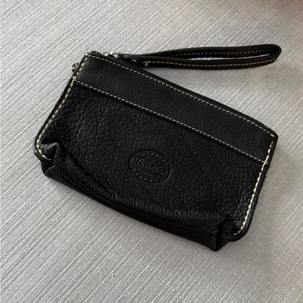 Roots Mini Black Leather Wristlet